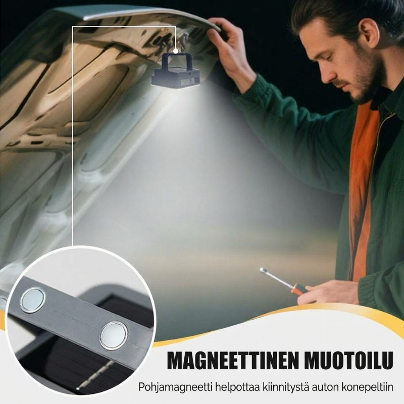 Kannettava ja vedenpitävä aurinkoenergialla toimiva retkeilyvalo
