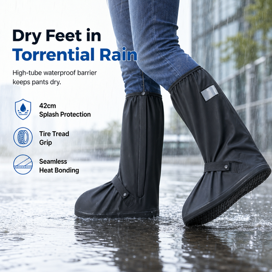 🌧️✨ RAJOITETUN AJAN 50 %:N ALENNUS! Vedenpitävät korkeavartiset sadesuojat — luistamattomat, heijastavat, korkeus 42 cm 👟