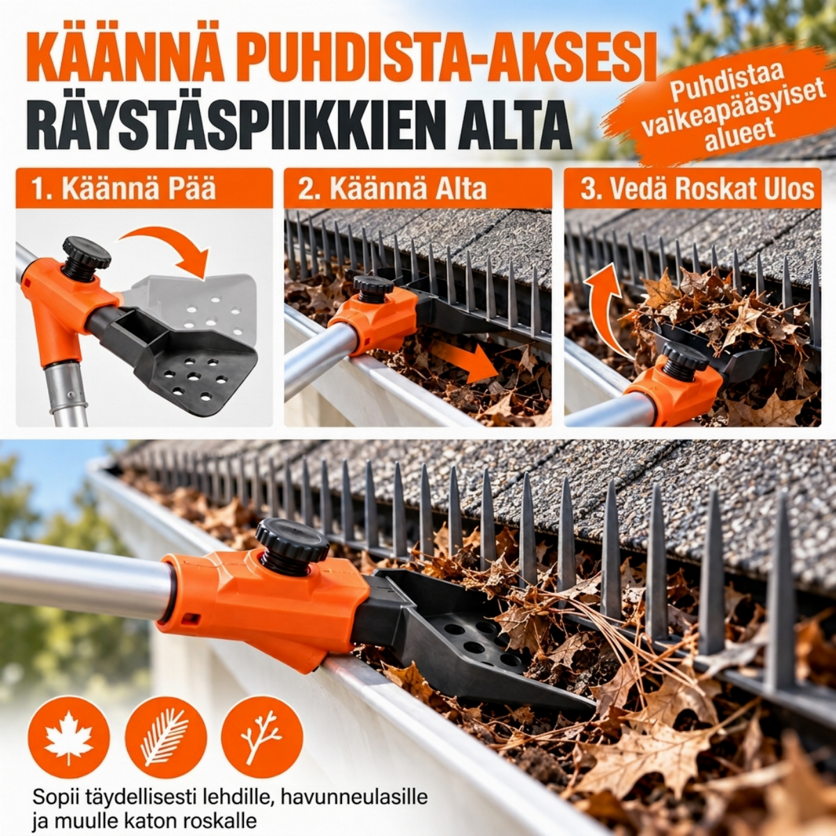 Monikäyttöinen kourunpuhdistustyökalu