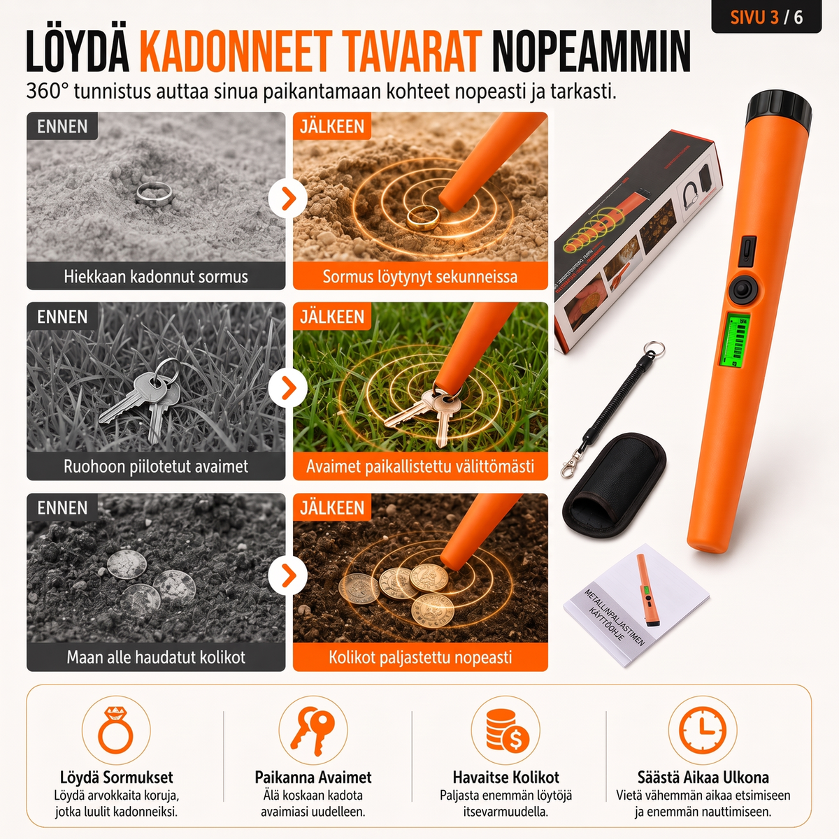 Erittäin herkkä kädessä pidettävä metallinilmaisin
