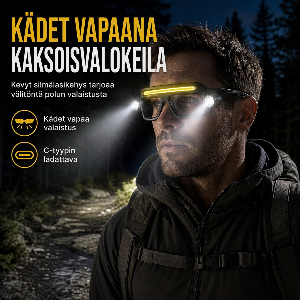 USB-ladattava kaksoispuoleinen klipsilasivalo ulkoiluvaellukseen ja lukemiseen