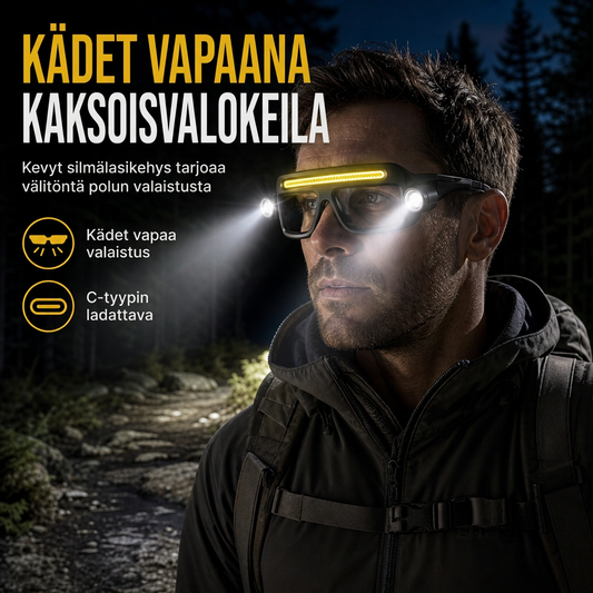 USB-ladattava kaksoispuoleinen klipsilasivalo ulkoiluvaellukseen ja lukemiseen