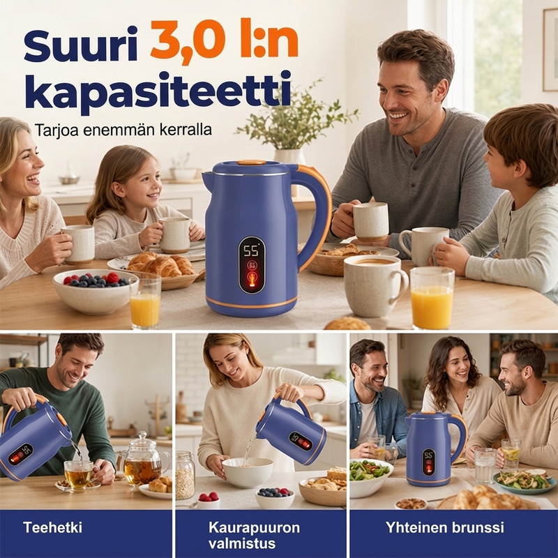 Sähköinen vedenkeitin lämpötilanäytöllä 3L – Nopea kiehutus ja älykäs lämpimänäpito