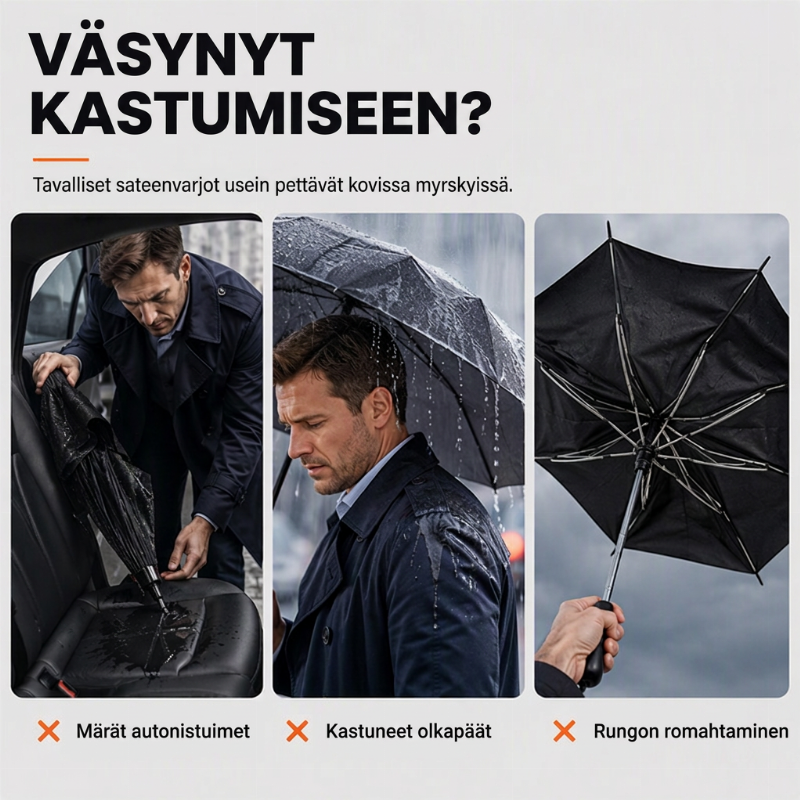 Erittäin suuri 130 cm tuulenpitävä taitettava sateenvarjo – UPF 50+ aurinkosuoja ja vahvistettu runko