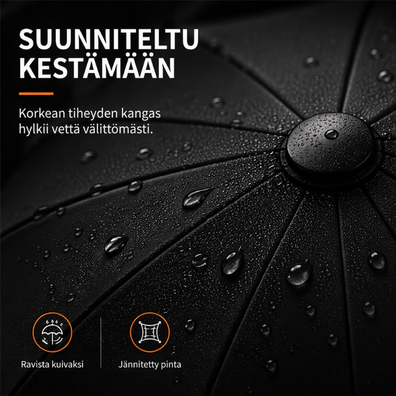 Erittäin suuri 130 cm tuulenpitävä taitettava sateenvarjo – UPF 50+ aurinkosuoja ja vahvistettu runko