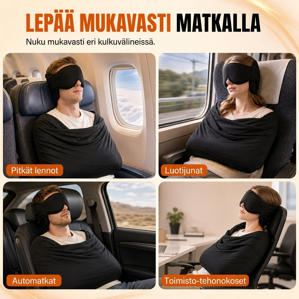 ✈️ 3D Memory Foam Matkatyyny & Pimennettävä Silmämaski – Ergonominen Niskatuki Mukavaan Matkustamiseen