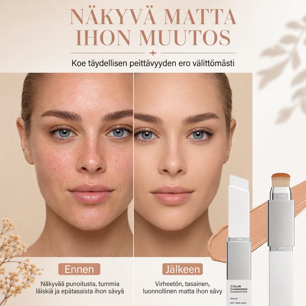 2-in-1 korkeapeittämäinen meikkivoidetanko