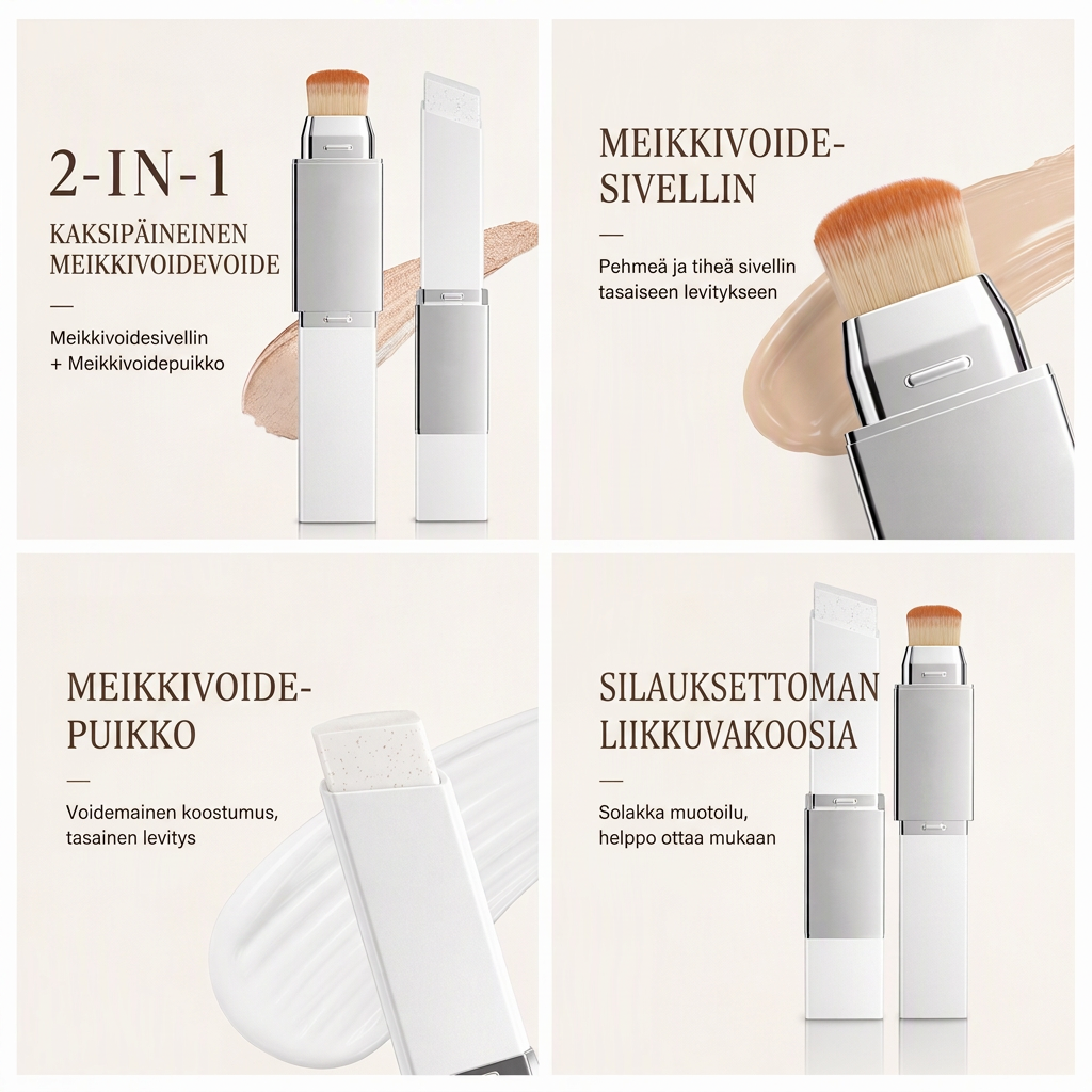 2-in-1 korkeapeittämäinen meikkivoidetanko