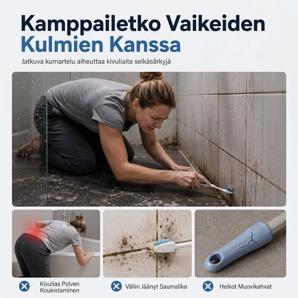 Jatkettava pitkävartinen kylpyhuoneen puhdistusharja wc- ja laattasaumojen puhdistukseen