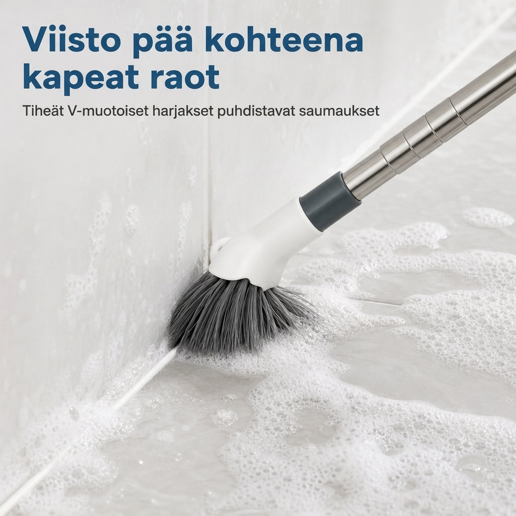 Jatkettava pitkävartinen kylpyhuoneen puhdistusharja wc- ja laattasaumojen puhdistukseen