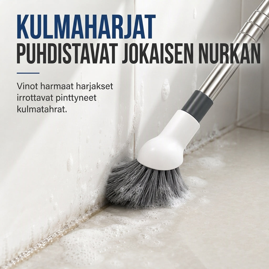 Jatkettava pitkävartinen kylpyhuoneen puhdistusharja wc- ja laattasaumojen puhdistukseen