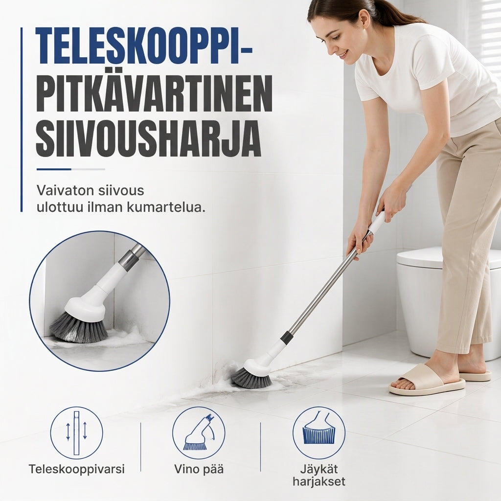 Jatkettava pitkävartinen kylpyhuoneen puhdistusharja wc- ja laattasaumojen puhdistukseen