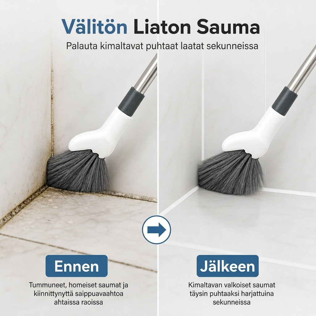Jatkettava pitkävartinen kylpyhuoneen puhdistusharja wc- ja laattasaumojen puhdistukseen