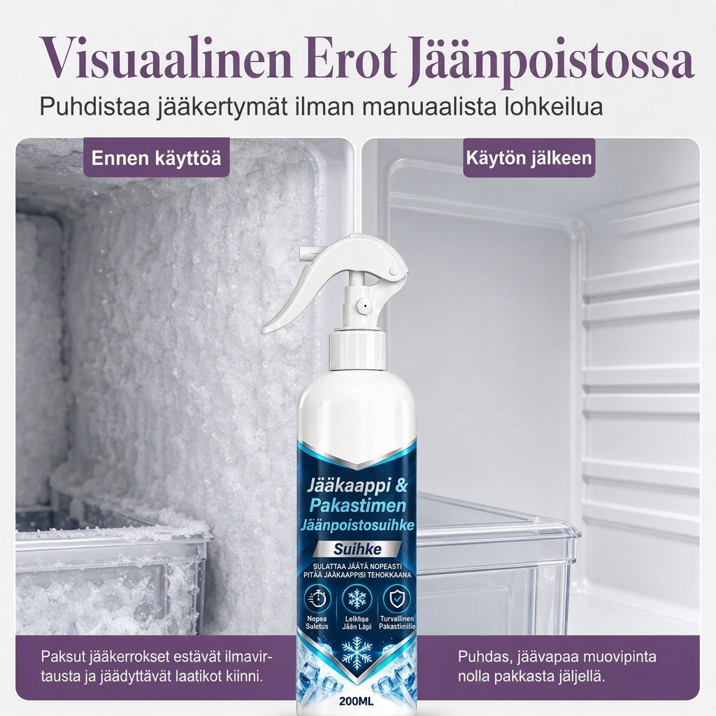 Jääkaapin ja pakastimen sulatus- ja jäänpoisto-suihke