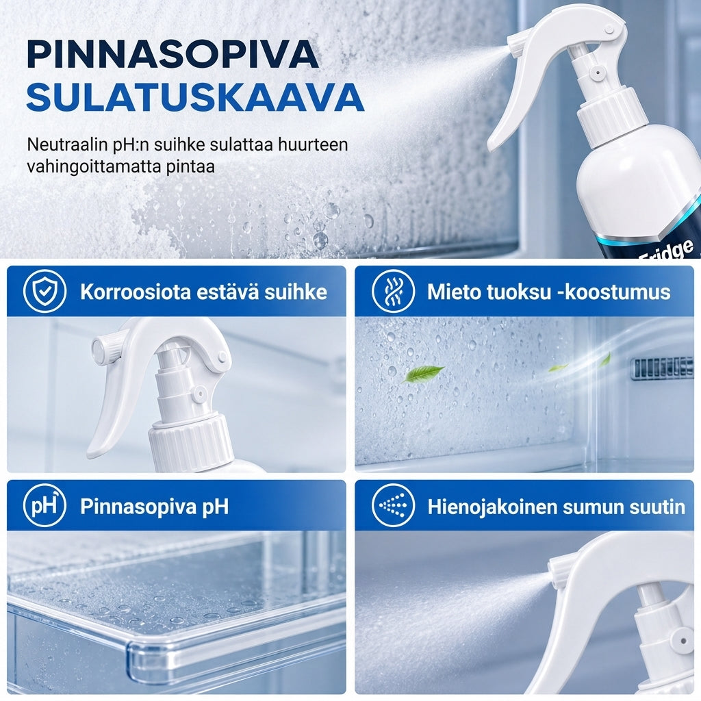 Jääkaapin ja pakastimen sulatus- ja jäänpoisto-suihke