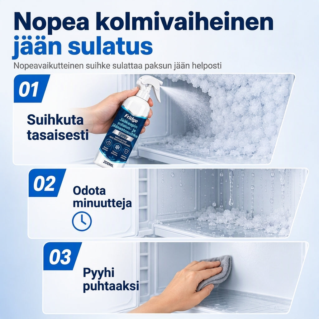 Jääkaapin ja pakastimen sulatus- ja jäänpoisto-suihke