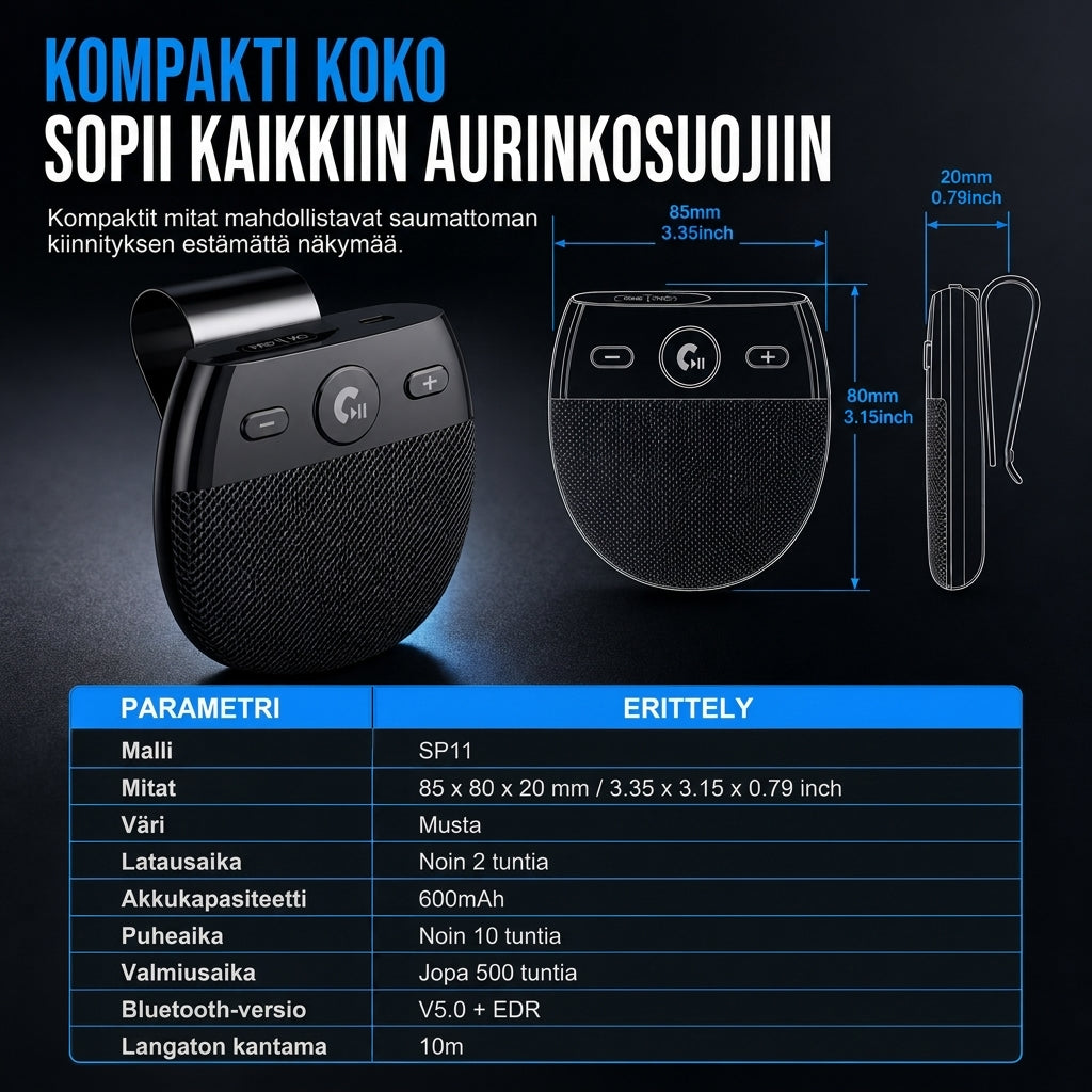 📢📢50% ALENNUS 🚗 SP11-auton aurinkosuoja Bluetooth-puhelinvapaalla – kädetön puhelu ja tärinän automaattinen käynnistys ✨