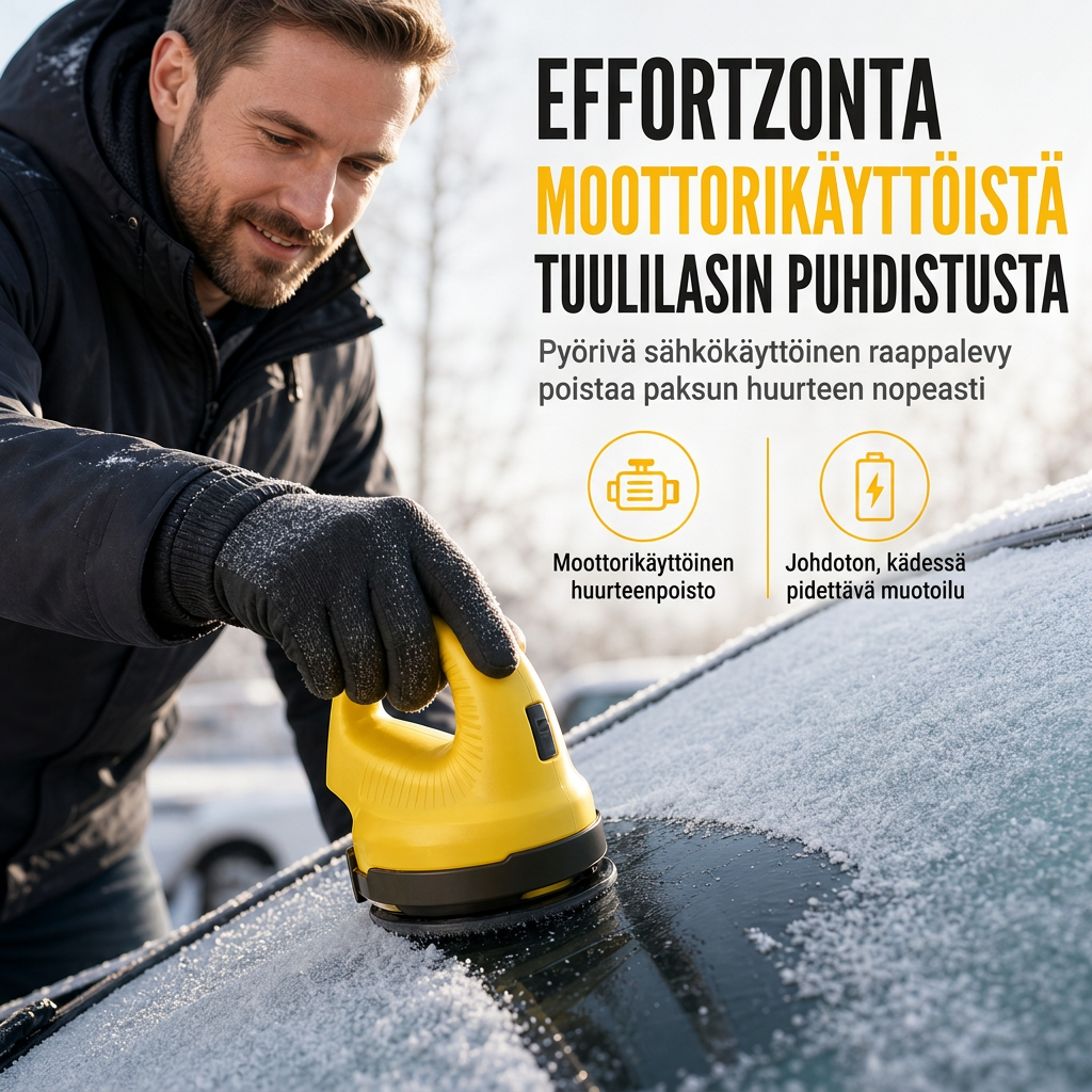 Sähköauton tuulilasin lumilapio ja jäänpoistotyökalu talviseen lumenpoistoon