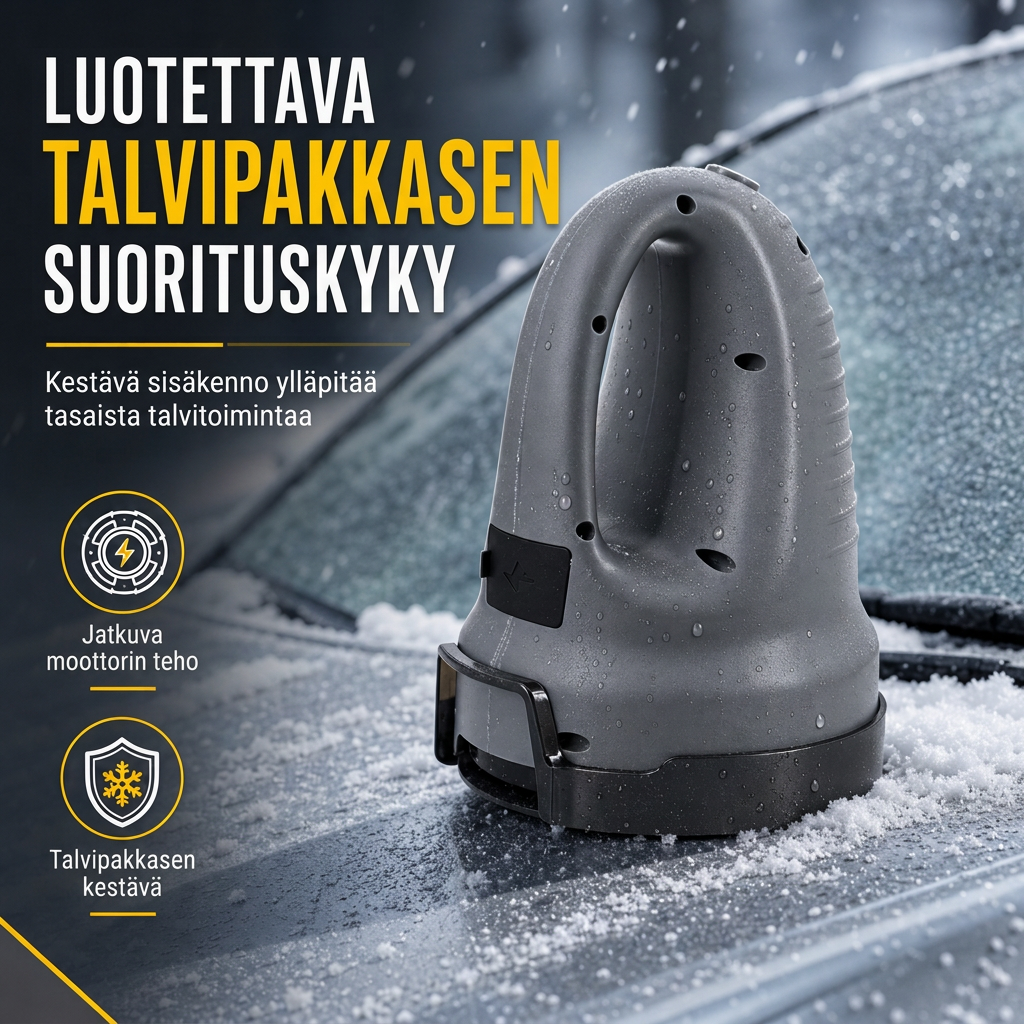 Sähköauton tuulilasin lumilapio ja jäänpoistotyökalu talviseen lumenpoistoon