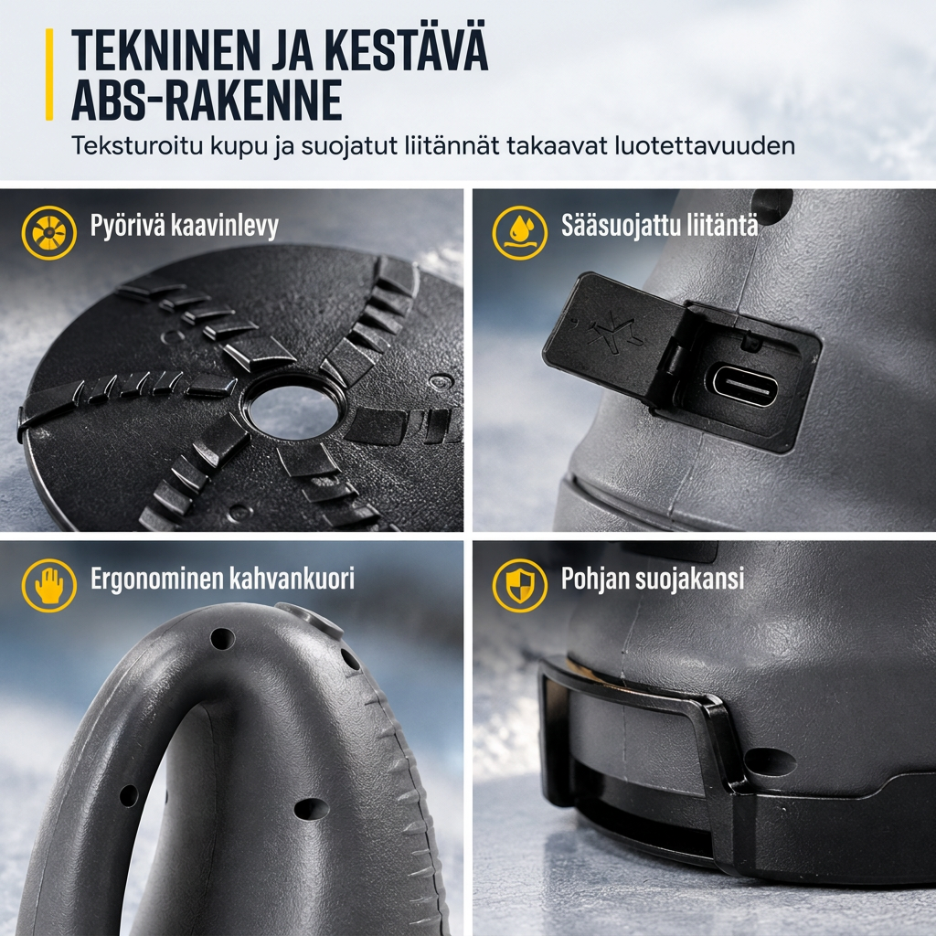 Sähköauton tuulilasin lumilapio ja jäänpoistotyökalu talviseen lumenpoistoon