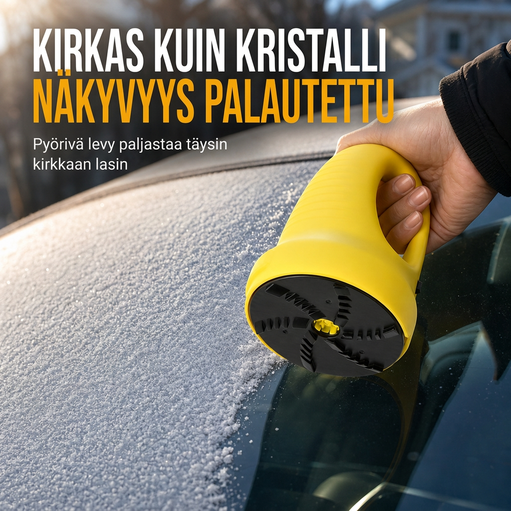 Sähköauton tuulilasin lumilapio ja jäänpoistotyökalu talviseen lumenpoistoon