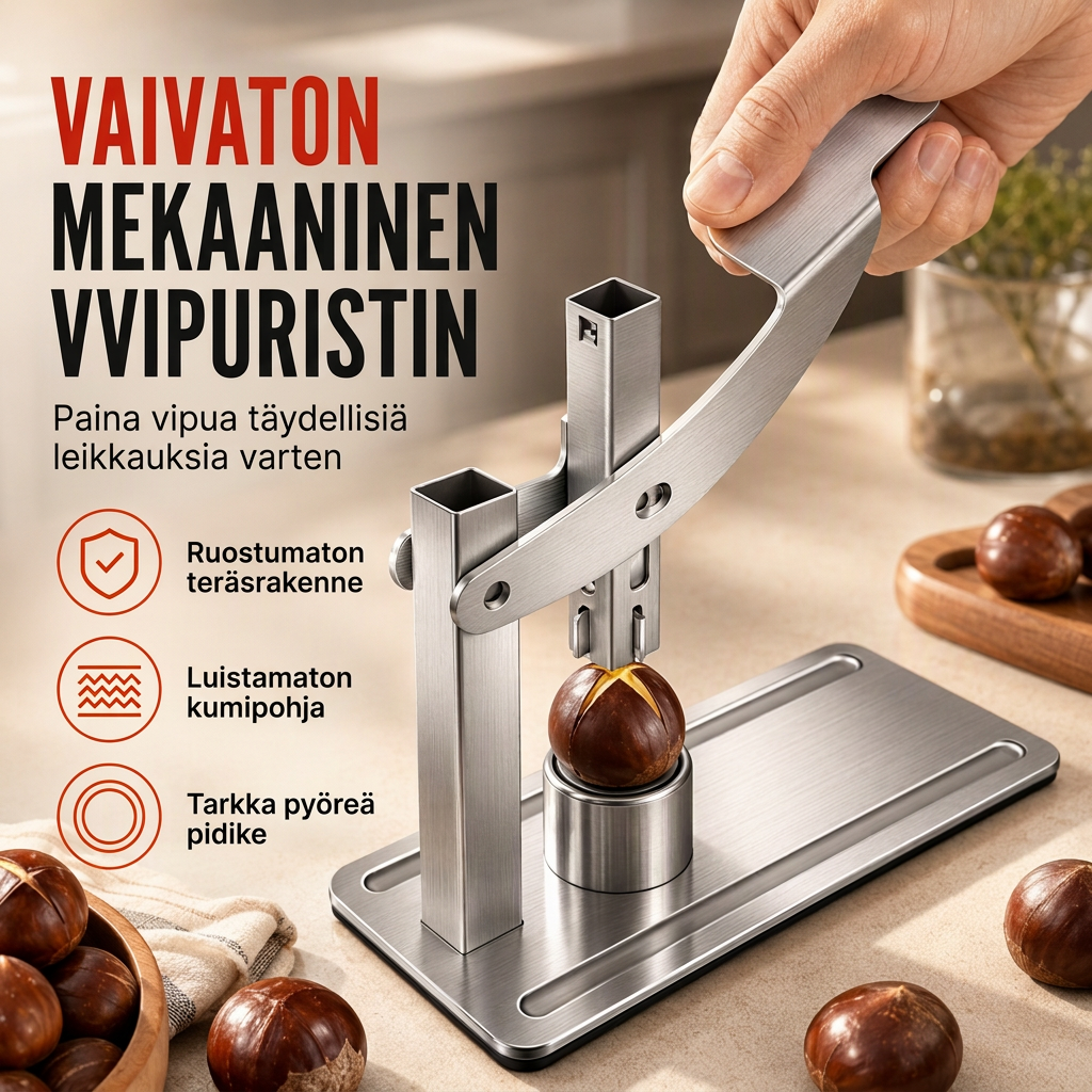 Ruostumattomasta teräksestä valmistettu kastanja- ja pähkinäsuppilo