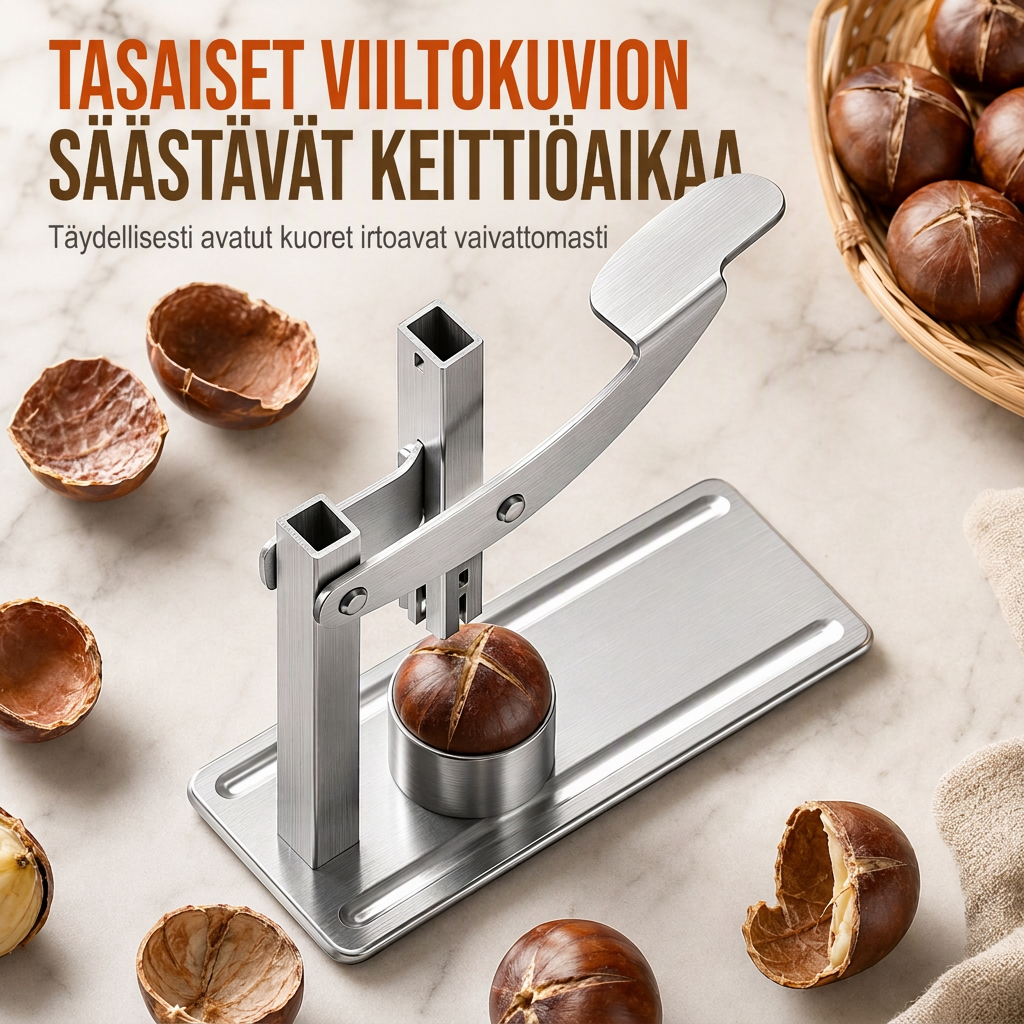 Ruostumattomasta teräksestä valmistettu kastanja- ja pähkinäsuppilo