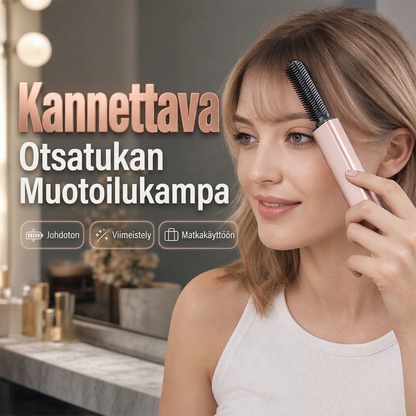 Kädessä pidettävä minilämmitteinen suorasharja: langaton ja ladattava muotoiluharja otsatukille ja volyymin lisäämiseen