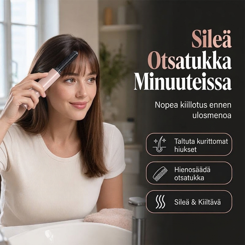 Kädessä pidettävä minilämmitteinen suorasharja: langaton ja ladattava muotoiluharja otsatukille ja volyymin lisäämiseen
