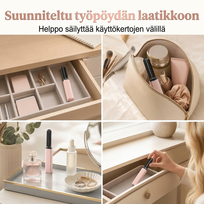 Kädessä pidettävä minilämmitteinen suorasharja: langaton ja ladattava muotoiluharja otsatukille ja volyymin lisäämiseen