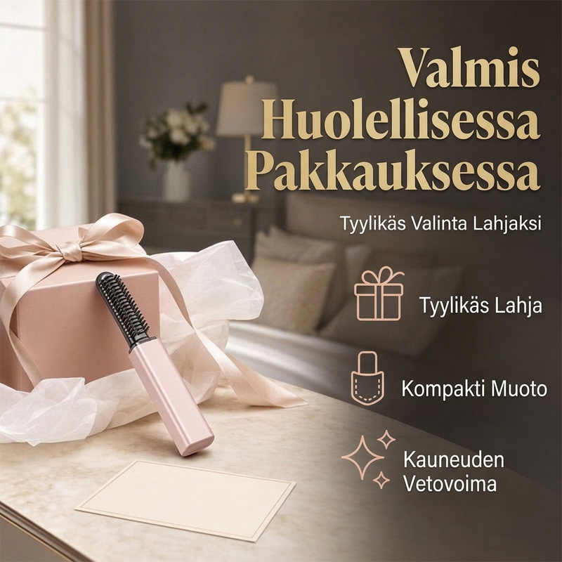 Kädessä pidettävä minilämmitteinen suorasharja: langaton ja ladattava muotoiluharja otsatukille ja volyymin lisäämiseen