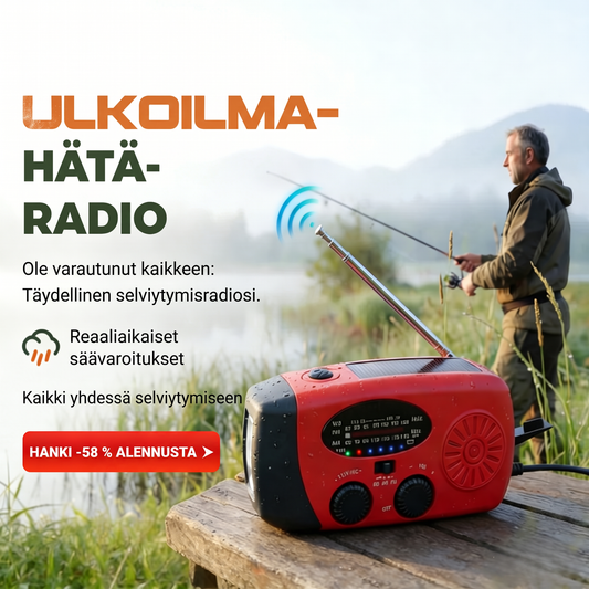 📻50% ALENNUS NYT! Monitoiminen kannettava aurinkoenergialla toimiva hätäradio – käsivirtakäyttöinen NOAA-sääradio taskulampulla, SOS-hälytyksellä ja puhelimen laturilla, selviytymisvaruste campingiin, myrskyihin ja sähkökatkoihin