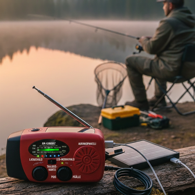📻50% ALENNUS NYT! Monitoiminen kannettava aurinkoenergialla toimiva hätäradio – käsivirtakäyttöinen NOAA-sääradio taskulampulla, SOS-hälytyksellä ja puhelimen laturilla, selviytymisvaruste campingiin, myrskyihin ja sähkökatkoihin