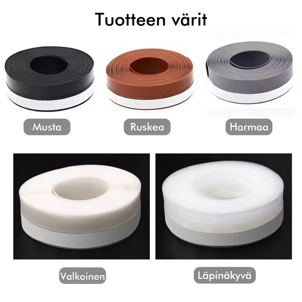 🔥5 metriä ovitiivisten nauha – itseliimautuva, joustava silikoni, estää pölyn, hyönteisten ja melun pääsyn