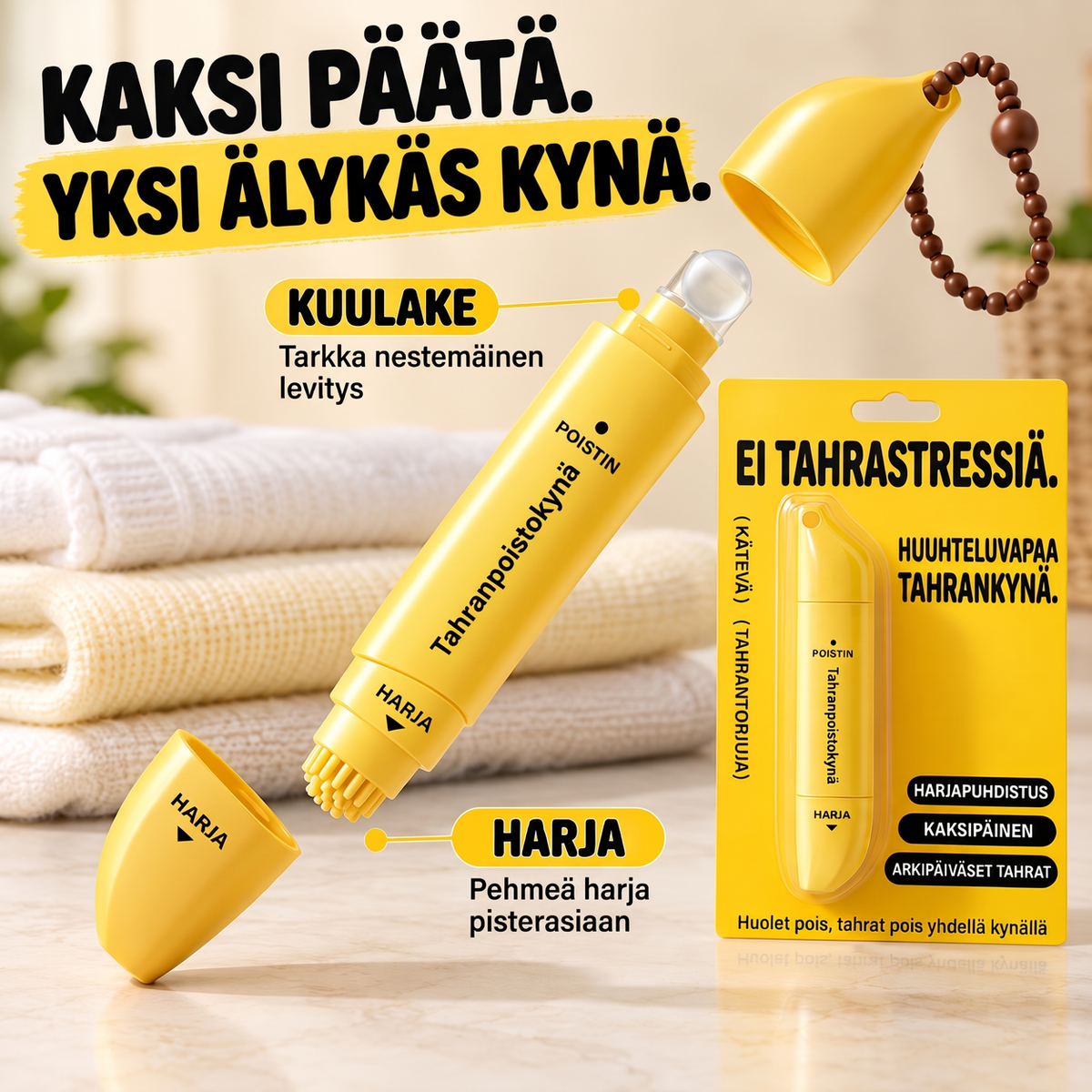 Kannettava kaksipäinen tahranpoistokynä