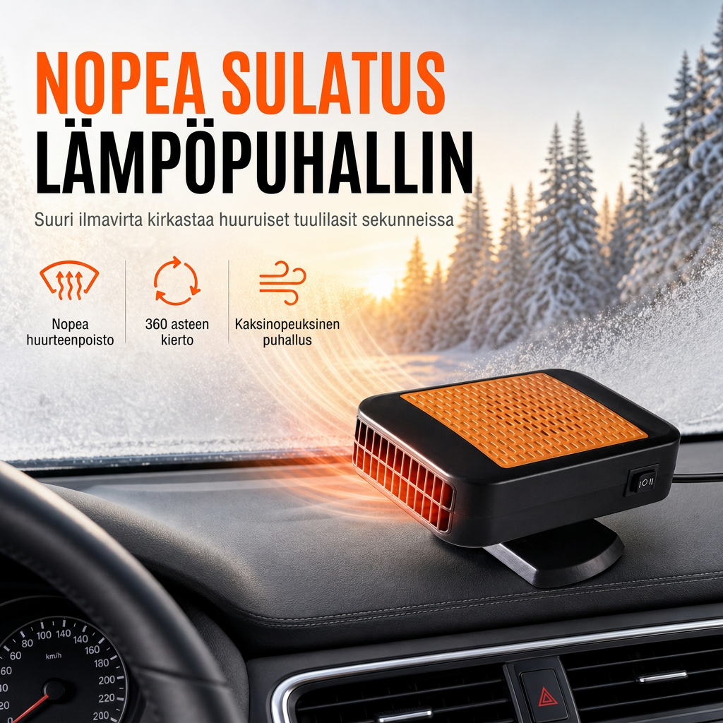 🔥 -52% ❄️🚗 Kannettava 12V auton tuulilasin sulatus- ja sumunpoistaja – ajoneuvon lämmitin ja tuuletin 🌀