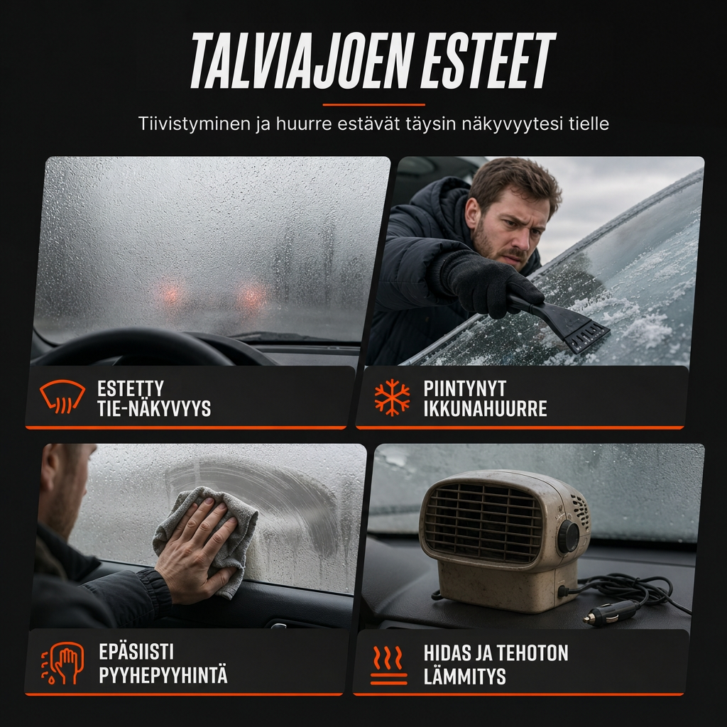 🔥 -52% ❄️🚗 Kannettava 12V auton tuulilasin sulatus- ja sumunpoistaja – ajoneuvon lämmitin ja tuuletin 🌀