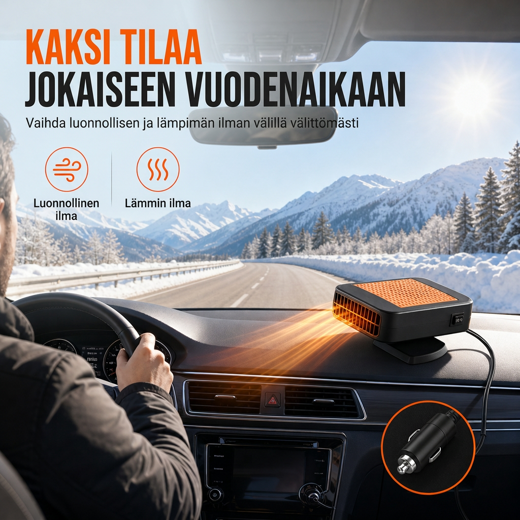 🔥 -52% ❄️🚗 Kannettava 12V auton tuulilasin sulatus- ja sumunpoistaja – ajoneuvon lämmitin ja tuuletin 🌀