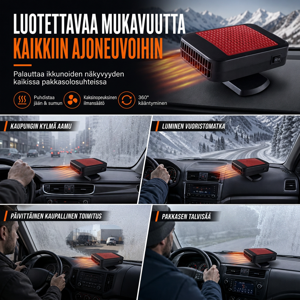🔥 -52% ❄️🚗 Kannettava 12V auton tuulilasin sulatus- ja sumunpoistaja – ajoneuvon lämmitin ja tuuletin 🌀
