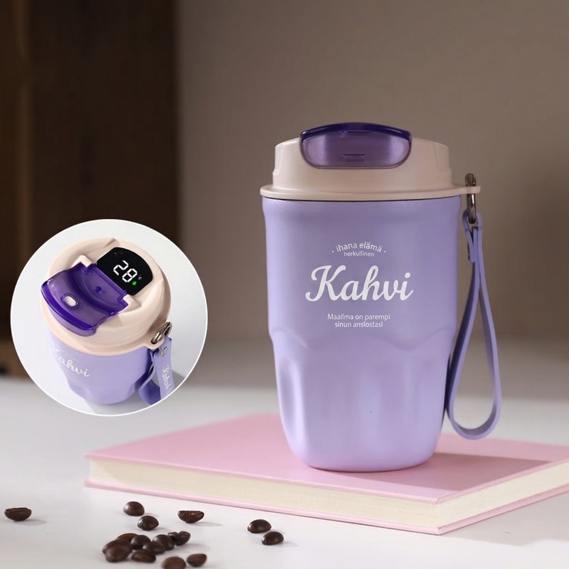 Kannettava älykäs lämpökahvikuppi lämpötilanäytöllä